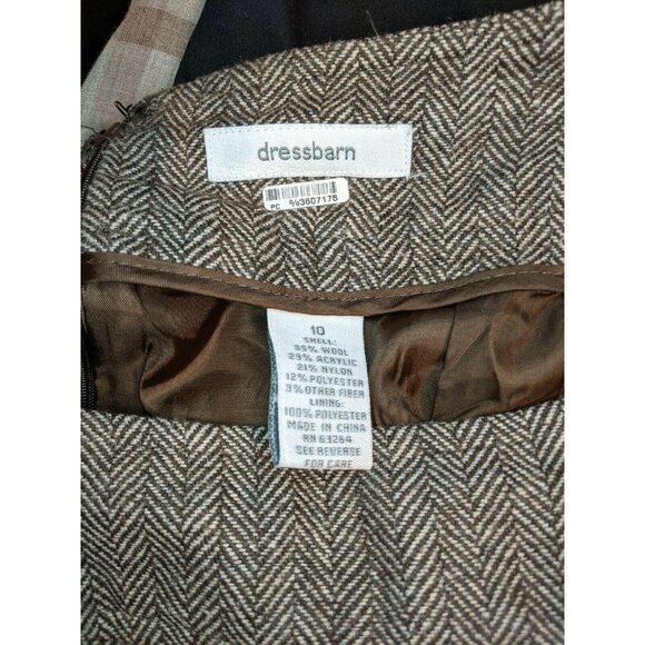 Dressbarn Size 10 Skirt Herringbone Brown Tan Pleated Lined Wool Blend - Picture 4 of 5